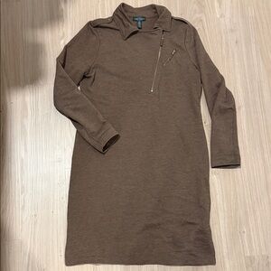 Ralph Lauren Brown Long Sleeve Dress with Zip Detail